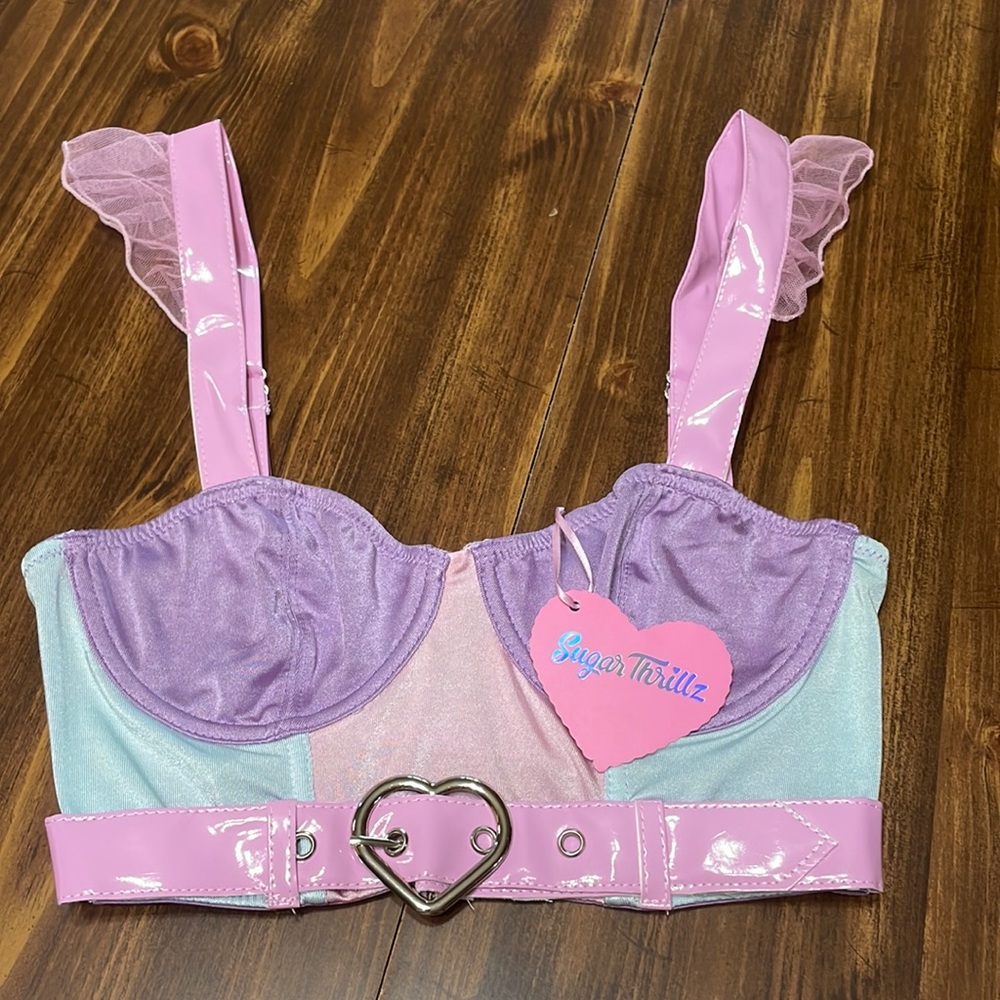 Sugar Thrillz Fool For You Bustier Top pink and purple